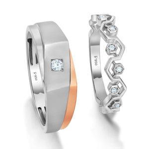 Platinum Love Bands with Rose Gold JL PT 1051