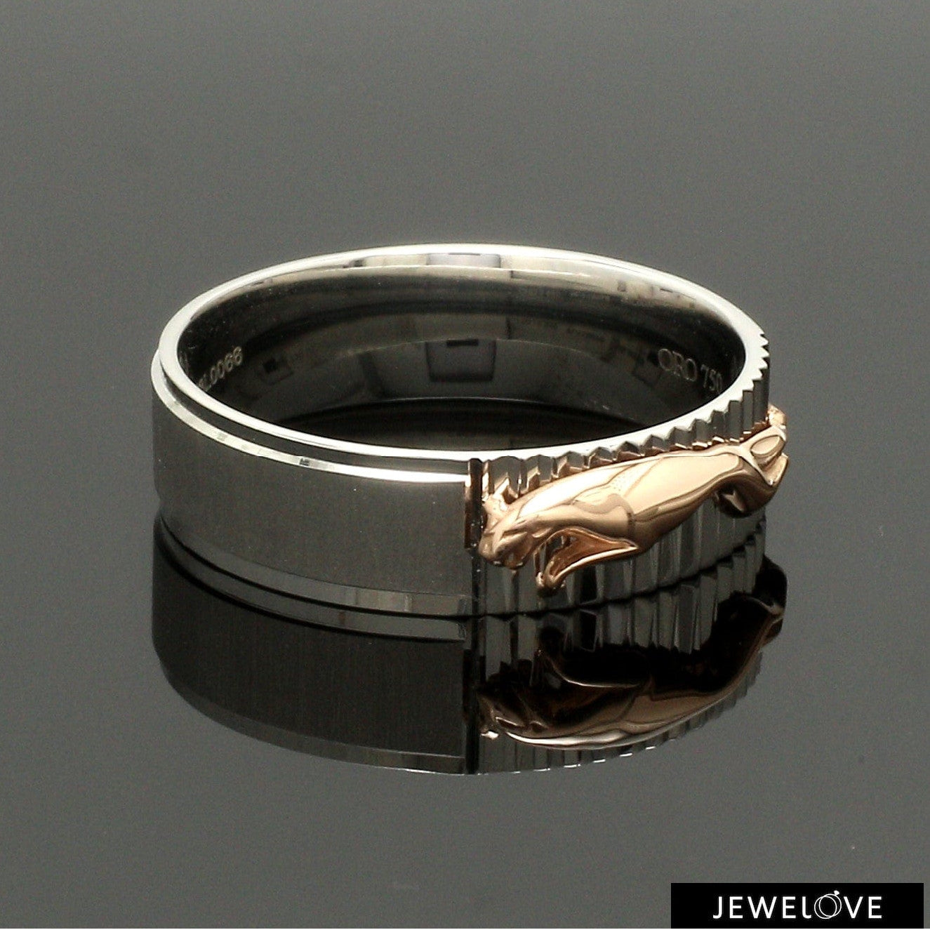 Platinum Ring with Rose Gold Jaguar for Men JL PT 1308