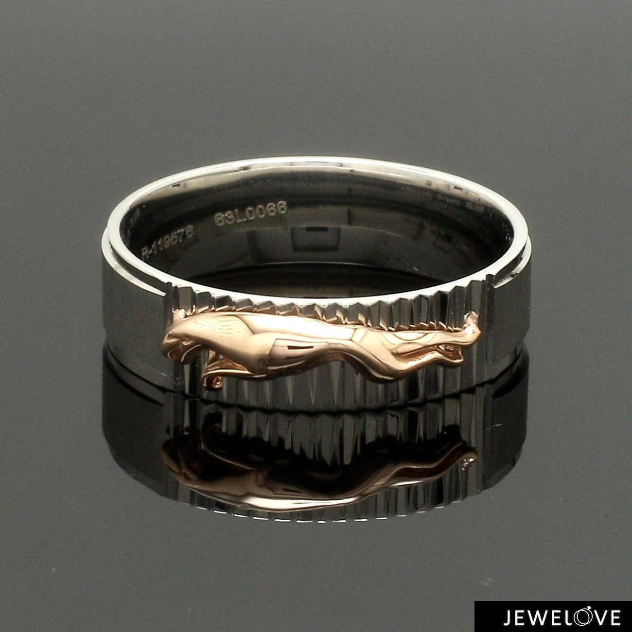Platinum Ring with Rose Gold Jaguar for Men JL PT 1308