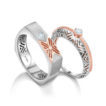 Load image into Gallery viewer, Platinum &amp; Rose Gold Couple Rings with Single Diamonds JL PT 952

