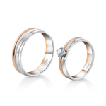 Load image into Gallery viewer, Platinum Rose Gold Plain Men's &amp; Diamonds Women's Couple Rings JL PT 1256
