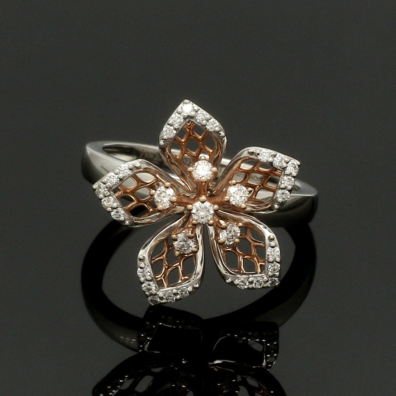 Platinum Pink Flower with Diamonds Ring for Women JL PT 1311