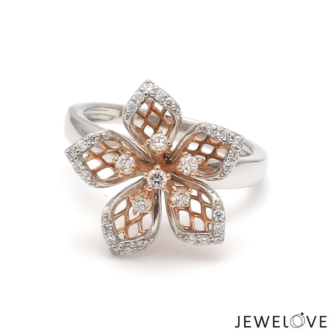 Platinum Pink Flower with Diamonds Ring for Women JL PT 1311