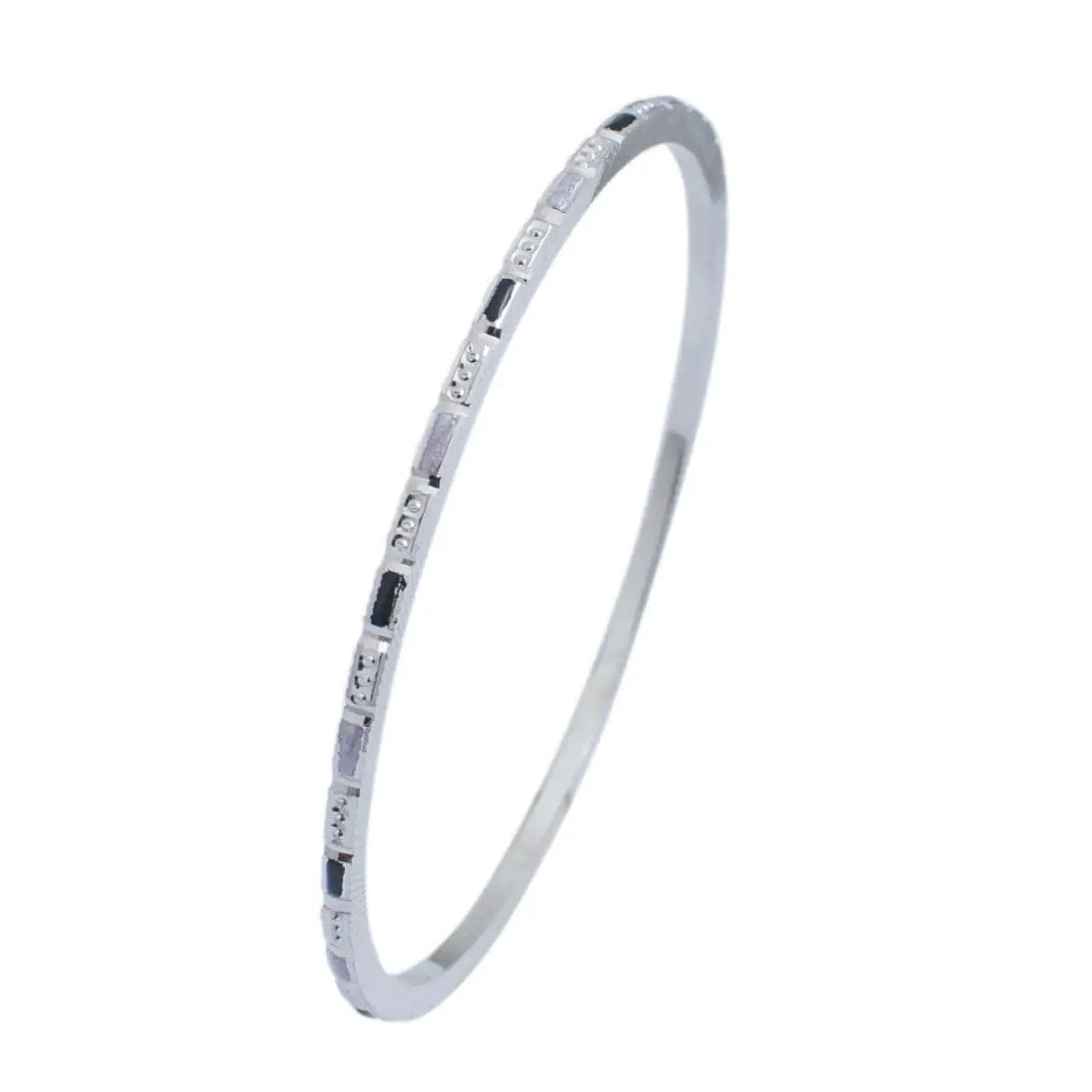 Thin Platinum Bangles with Alternate Enamel & Round Cut Diamond Texture JL PTB 629