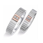 Load image into Gallery viewer, Unique Texture Platinum Love Bands with 2 Diamonds &amp; a Touch of Rose Gold JL PT 914
