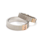 Load image into Gallery viewer, Unique Texture Platinum Love Bands with 2 Diamonds &amp; a Touch of Rose Gold JL PT 914
