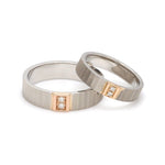 Load image into Gallery viewer, Unique Texture Platinum Love Bands with 2 Diamonds &amp; a Touch of Rose Gold JL PT 914
