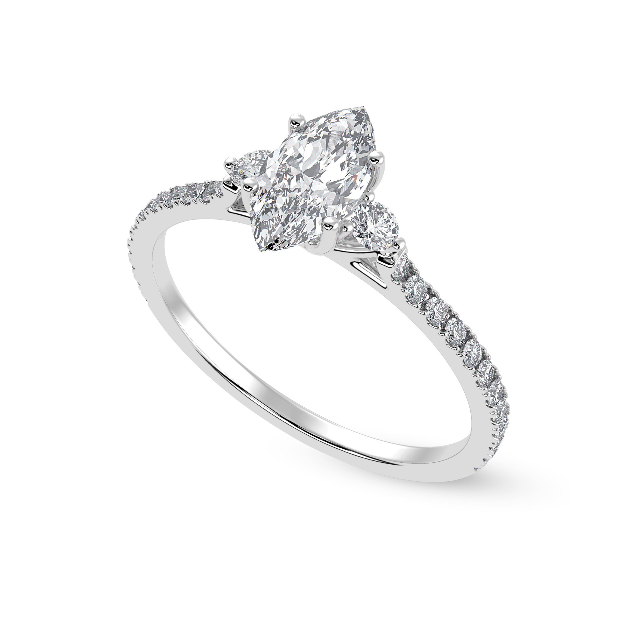 50-Pointer Marquise Cut Solitaire Diamond Accents Shank Platinum Ring JL PT 1246-A   Jewelove.US