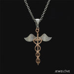 Load and play video in Gallery viewer, Platinum Rose Gold Caduceus Pendant for Doctors with Wings JL PT P 319-A
