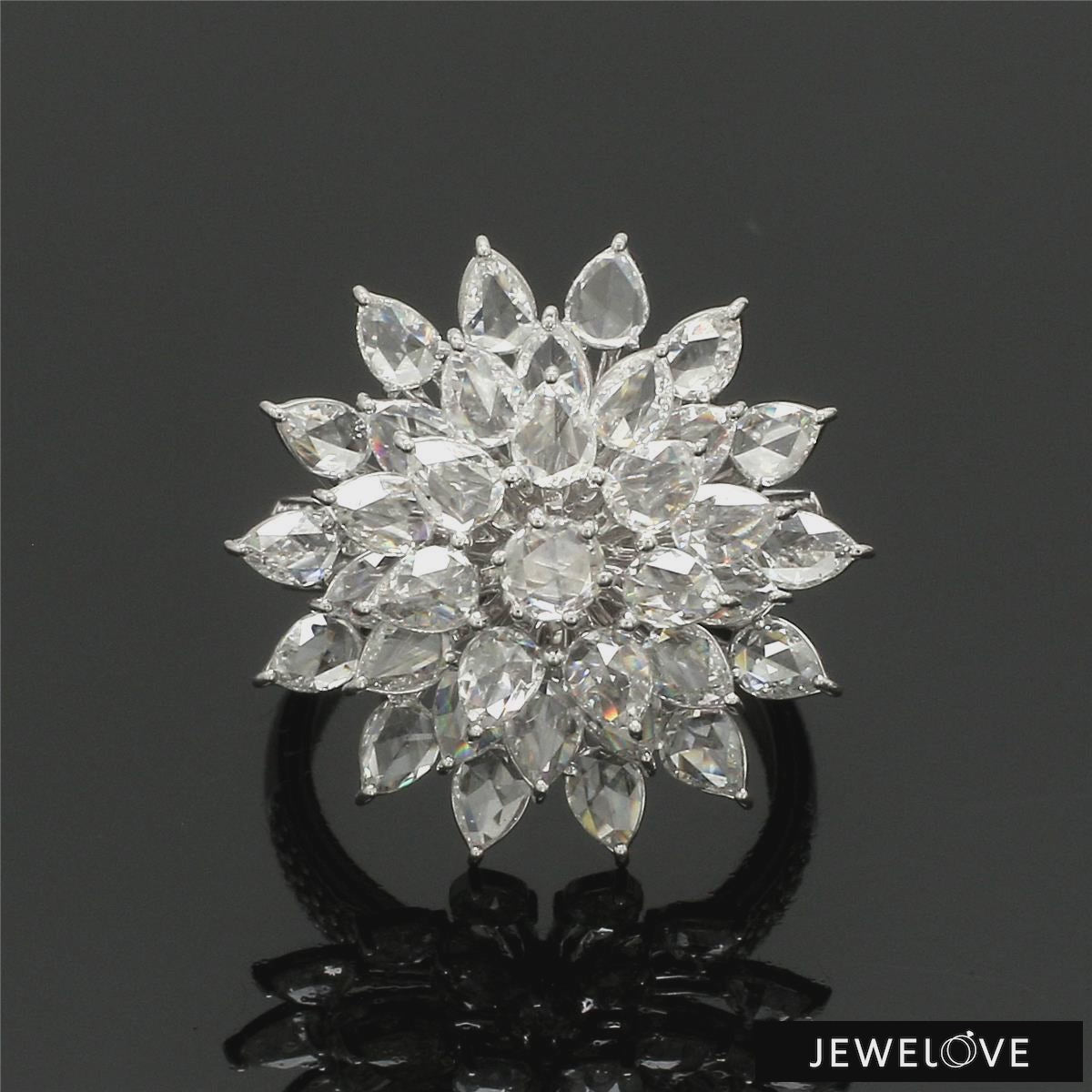 18K White Gold Rose Cut Diamond Ring for Women JL AU 121