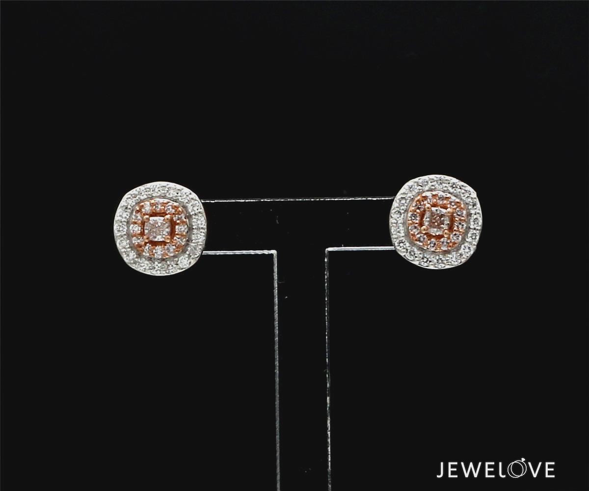 18K Rose Gold Cushion Earrings with Pink Cushion Cut & White Round Diamond JL AU PD 104
