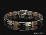 Load and play video in Gallery viewer, 7mm Platinum &amp; 18K Rose Gold Bracelet with Black Stone for Men JL PTB 1326
