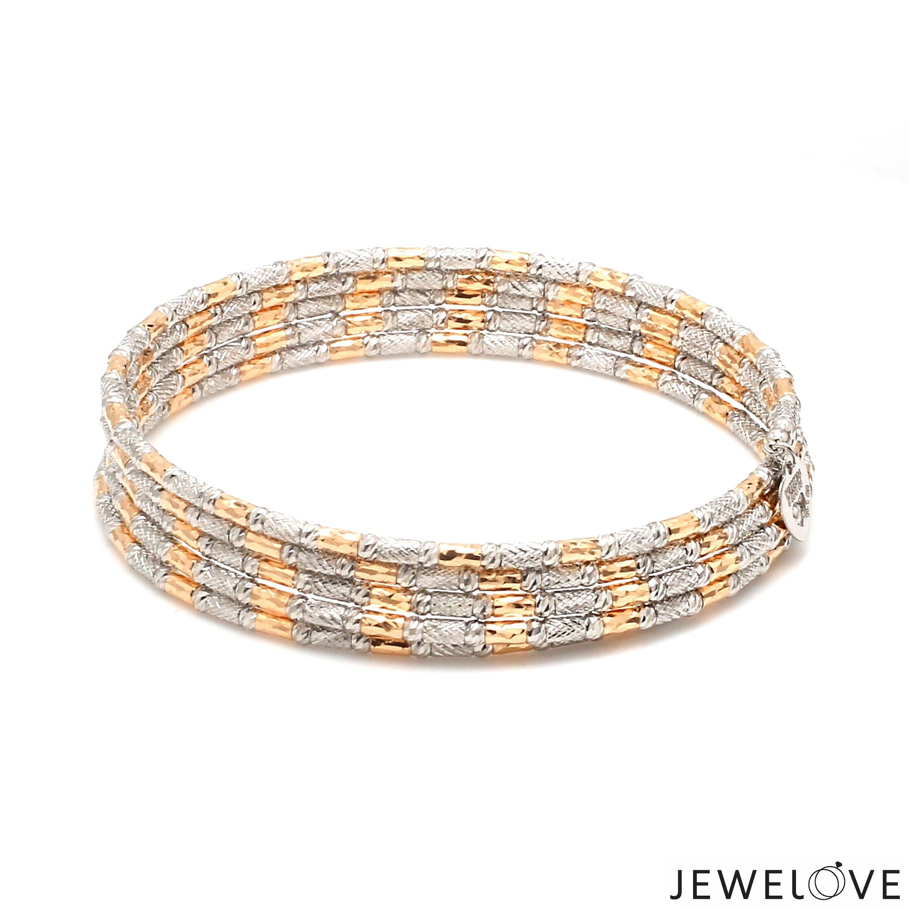 Japanese 5-row Platinum & Rose Gold Bracelet for Women with Diamond Cut Balls JL PTB 1273