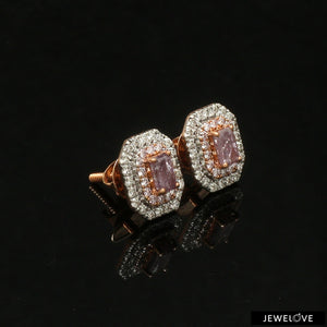 18K Rose Gold Pink Emerald Cut Diamond Earrings with Light Pink & White Round Diamond JL AU PD 106