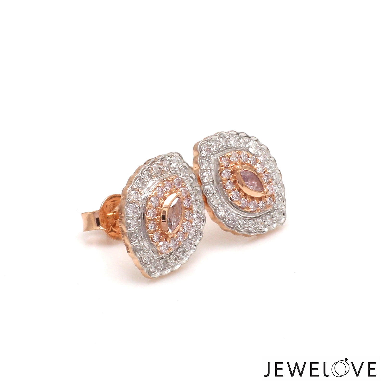 18K Rose Gold Pink Marquise Diamond Earrings with Light Pink & White Round Diamond JL AU PD 105