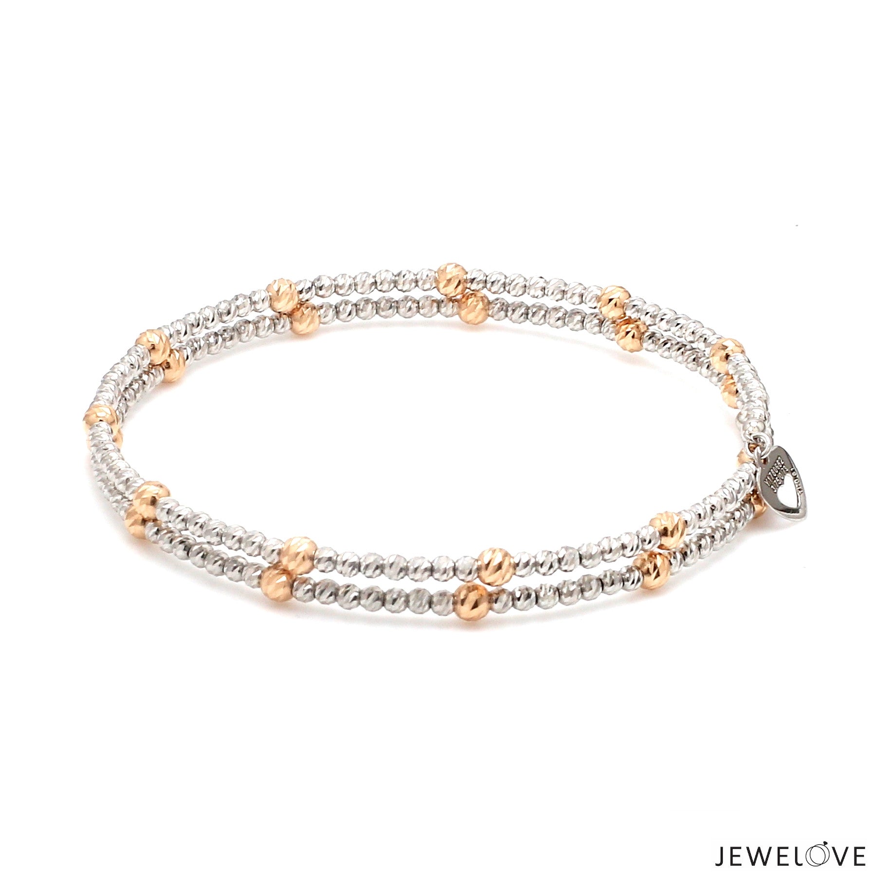 Japanese 2-row Platinum & Rose Gold Bracelet for Women with Diamond Cut Balls JL PTB 1260