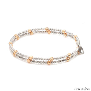 Japanese 2-row Platinum & Rose Gold Bracelet for Women with Diamond Cut Balls JL PTB 1260