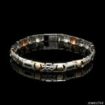 Load image into Gallery viewer, 7mm Platinum &amp; 18K Rose Gold Bracelet with Black Stone for Men JL PTB 1324
