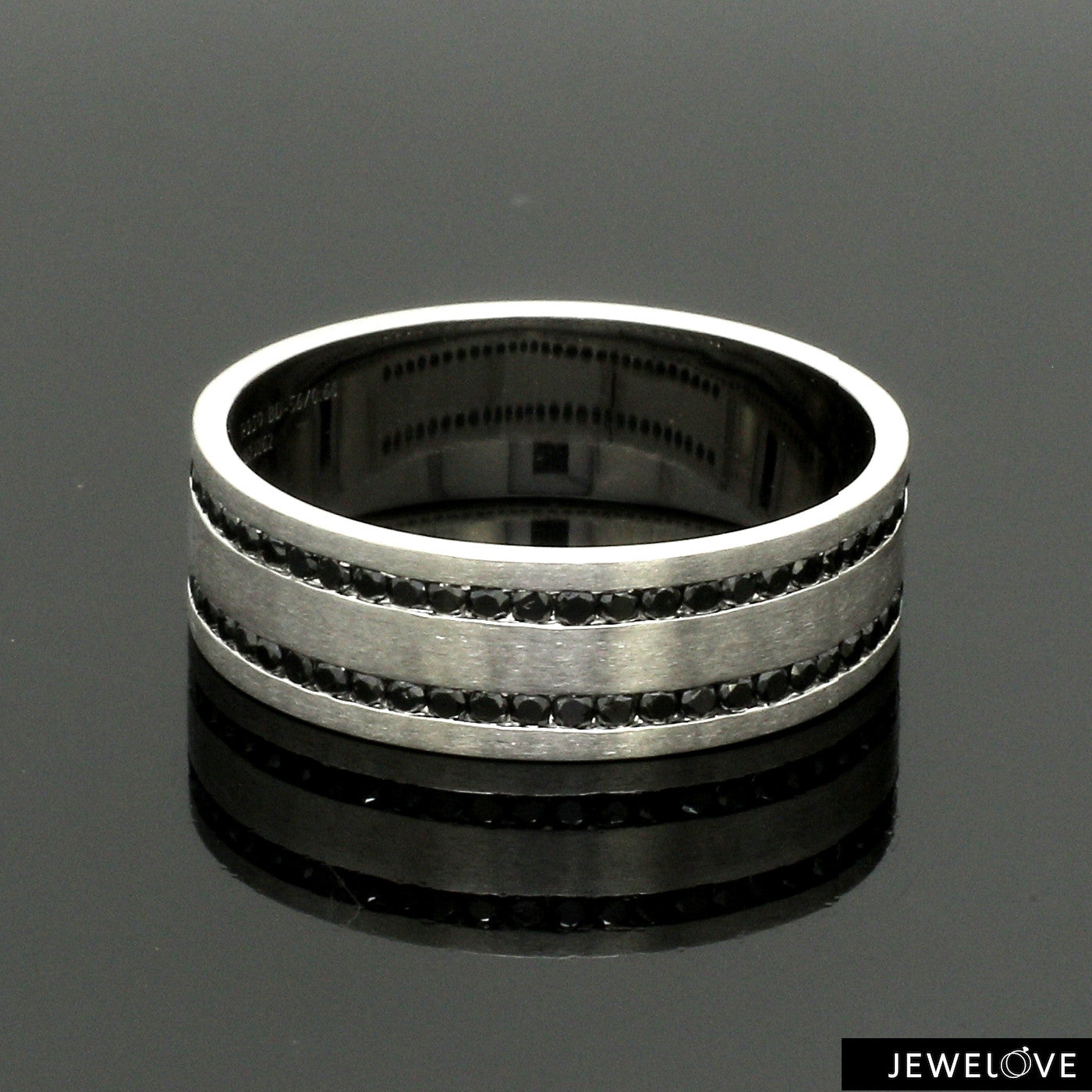 Platinum Black Diamond Double Line Ring for Men JL PT 1400