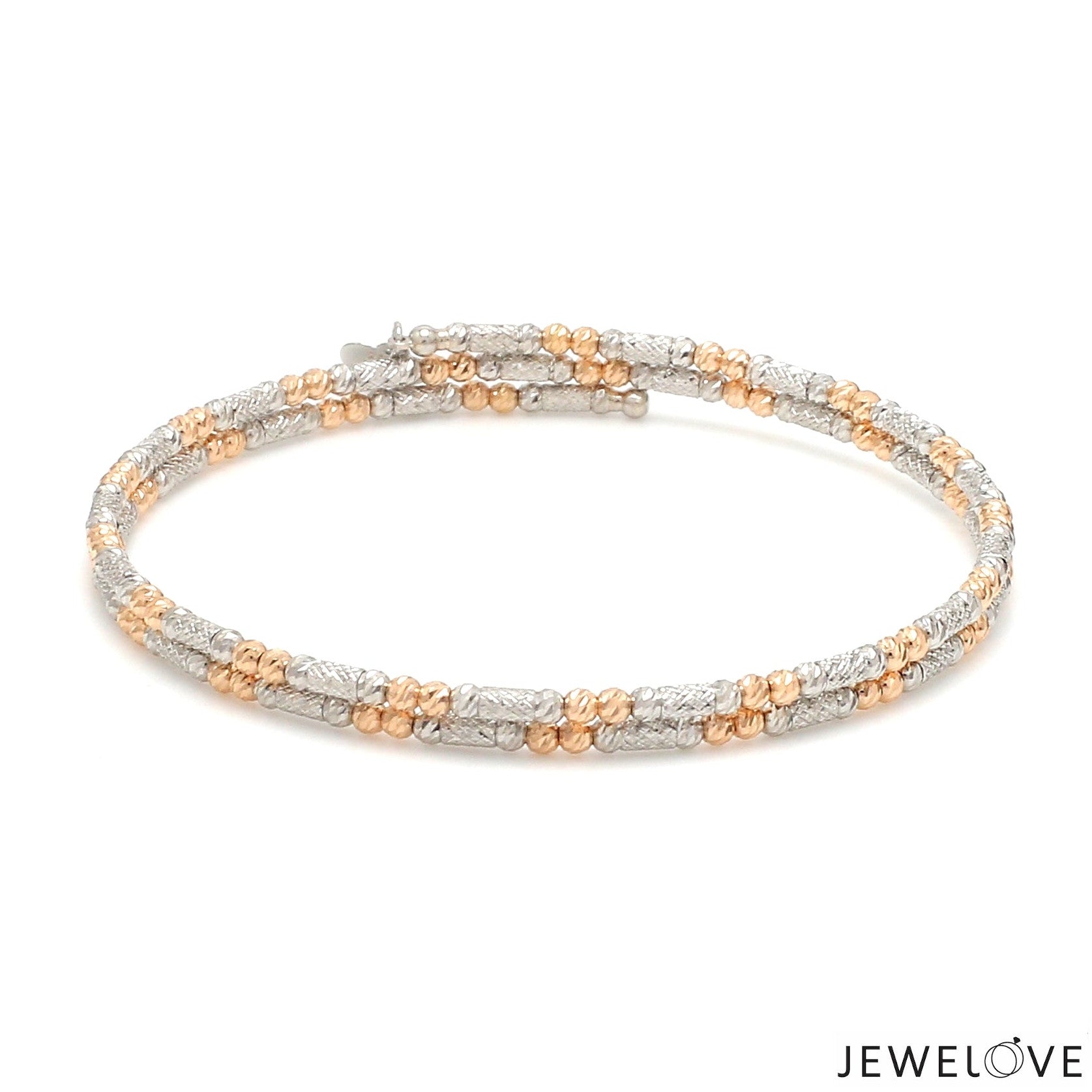 Japanese 2-row Platinum & Rose Gold Bracelet for Women with Diamond Cut Balls JL PTB 1226