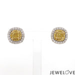 Load image into Gallery viewer, 18K Yellow Gold Earrings with Princess Cut Natural Fancy Yellow &amp; White Diamonds JL AU E 104
