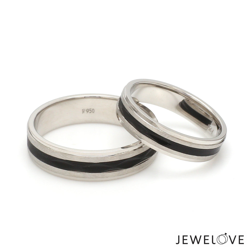 Platinum Couple Unisex Ring with Black Line Ceramic JL PT 1328  Both Jewelove