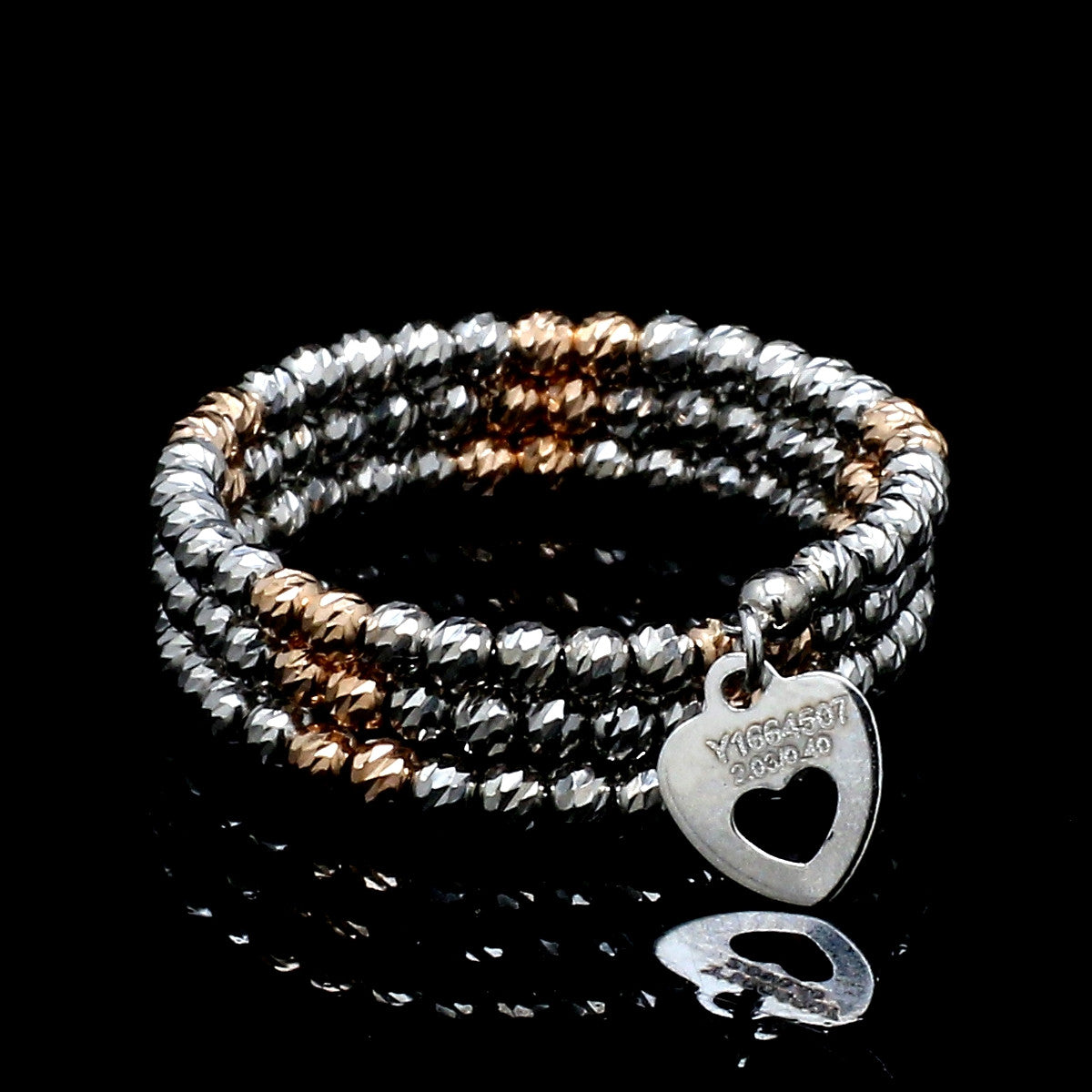 Japanese 3 Row Flexible Platinum Rose Gold Fusion Ring with Diamond Cutting JL PT 1375