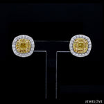 Load image into Gallery viewer, 18K Yellow Gold Earrings with Princess Cut Natural Fancy Yellow &amp; White Diamonds JL AU E 104

