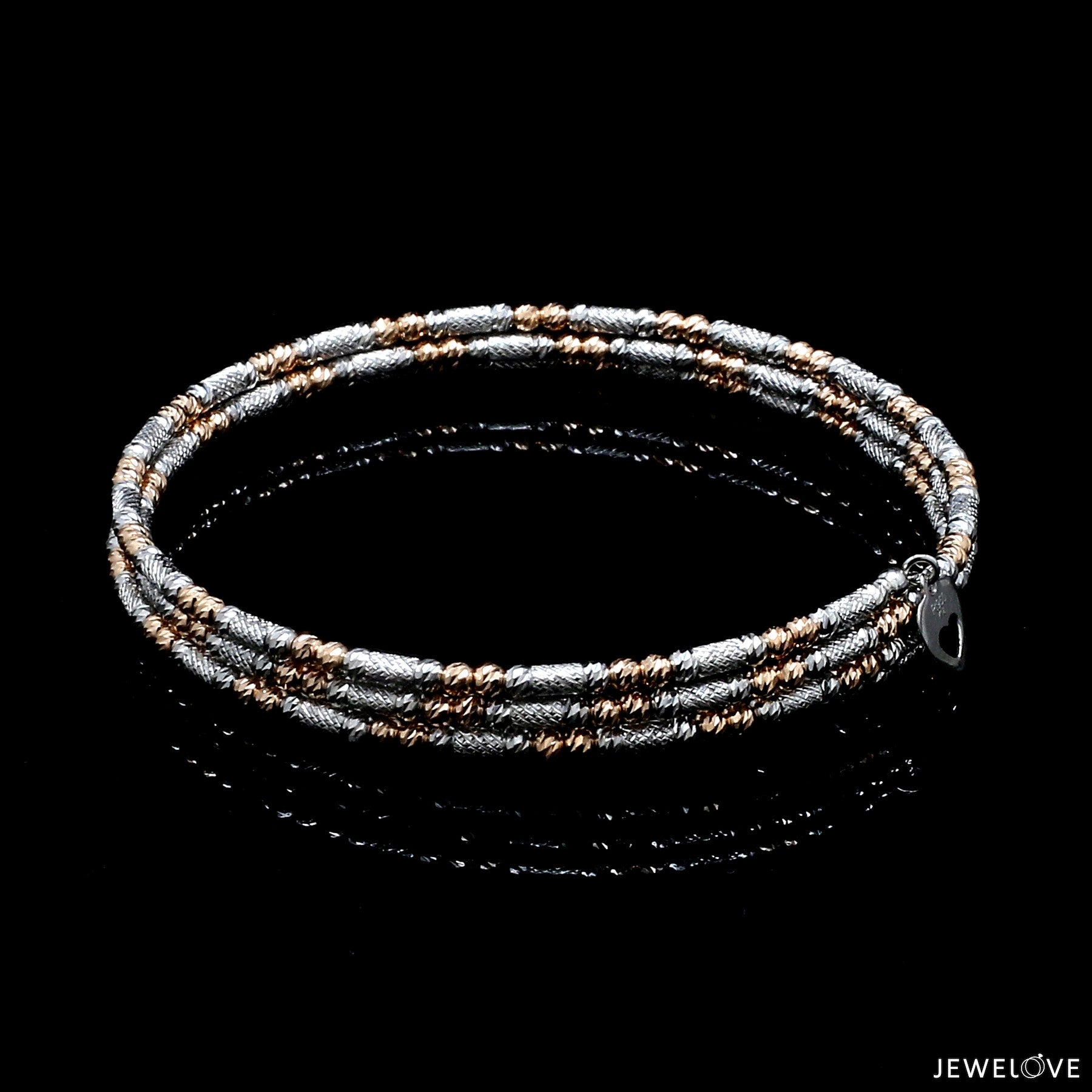 Japanese 3-row Platinum & Rose Gold Bracelet for Women with Diamond Cut Balls JL PTB 1276