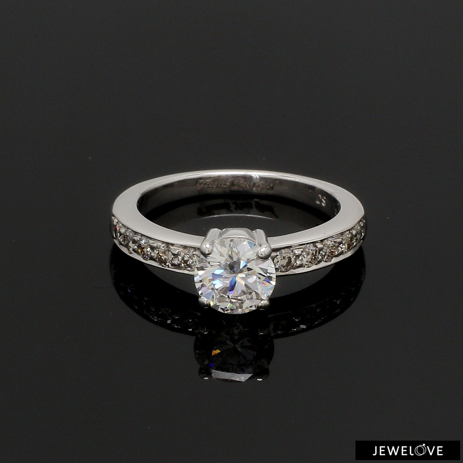 4 Prong Solitaire Engagement Ring with Diamond Accents made in Platinum JL PT 415