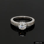 Load image into Gallery viewer, 4 Prong Solitaire Engagement Ring with Diamond Accents made in Platinum JL PT 415

