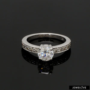 4 Prong Solitaire Engagement Ring with Diamond Accents made in Platinum JL PT 415
