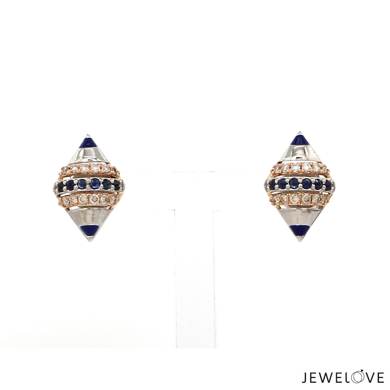 Evara Platinum Rose Gold Diamond with Blue Sapphire Earrings for Women JL PT E 366