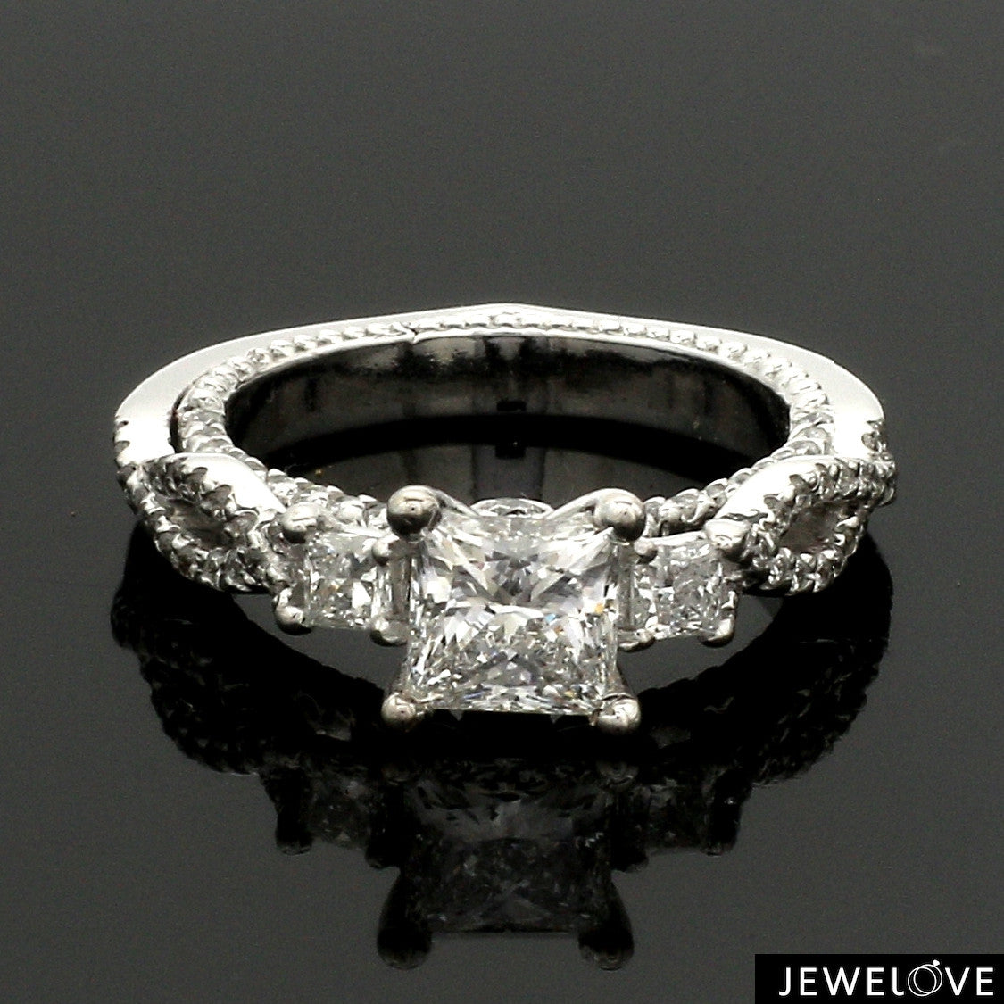 1-Carat Princess cut Solitaire Diamond Accents Platinum Ring JL PT 1369