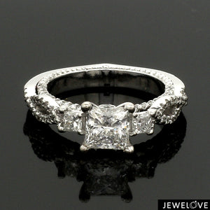 1-Carat Princess cut Solitaire Diamond Accents Platinum Ring JL PT 1369