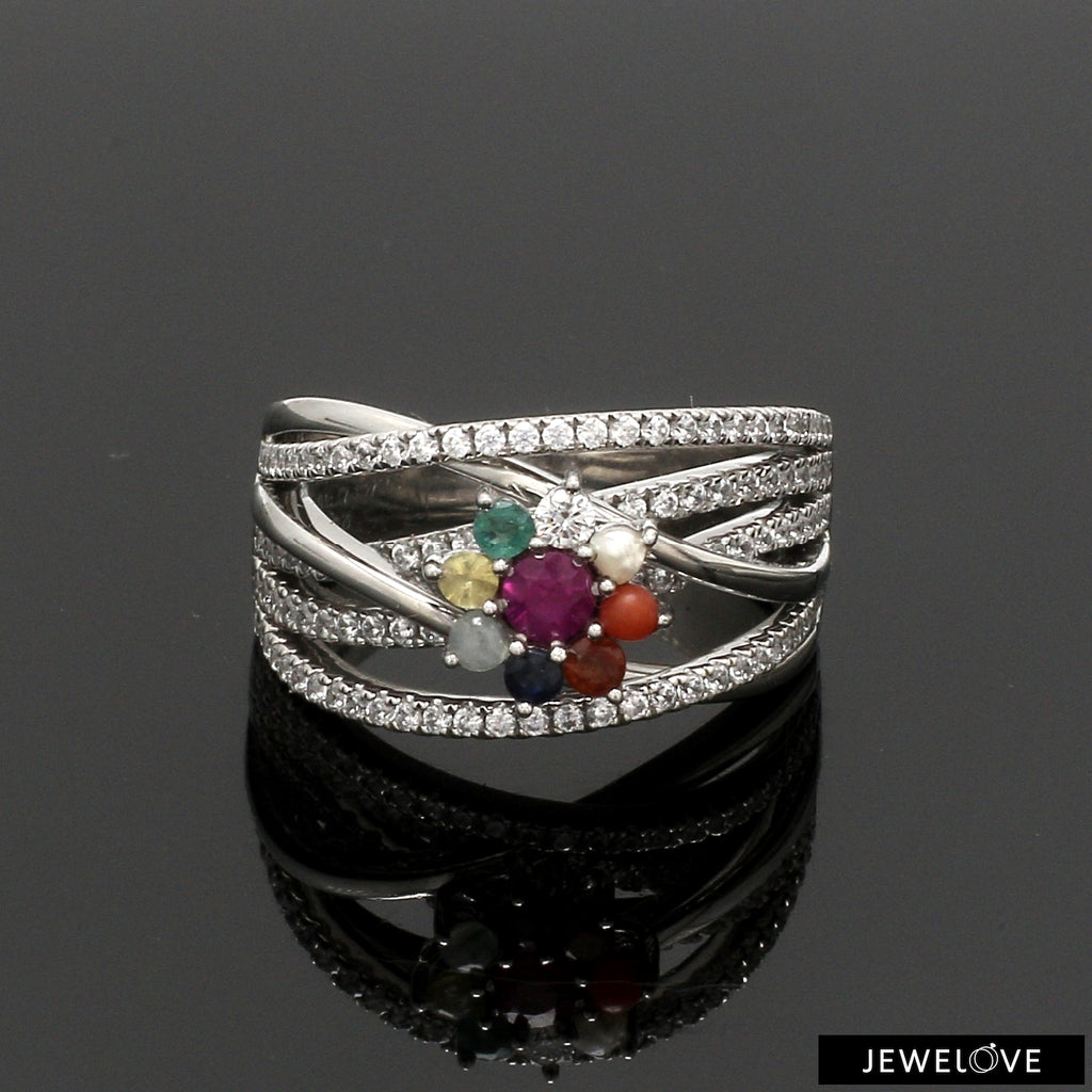 Ruby Navratan Platinum Ring with Diamond JL PT 1356   Jewelove.US