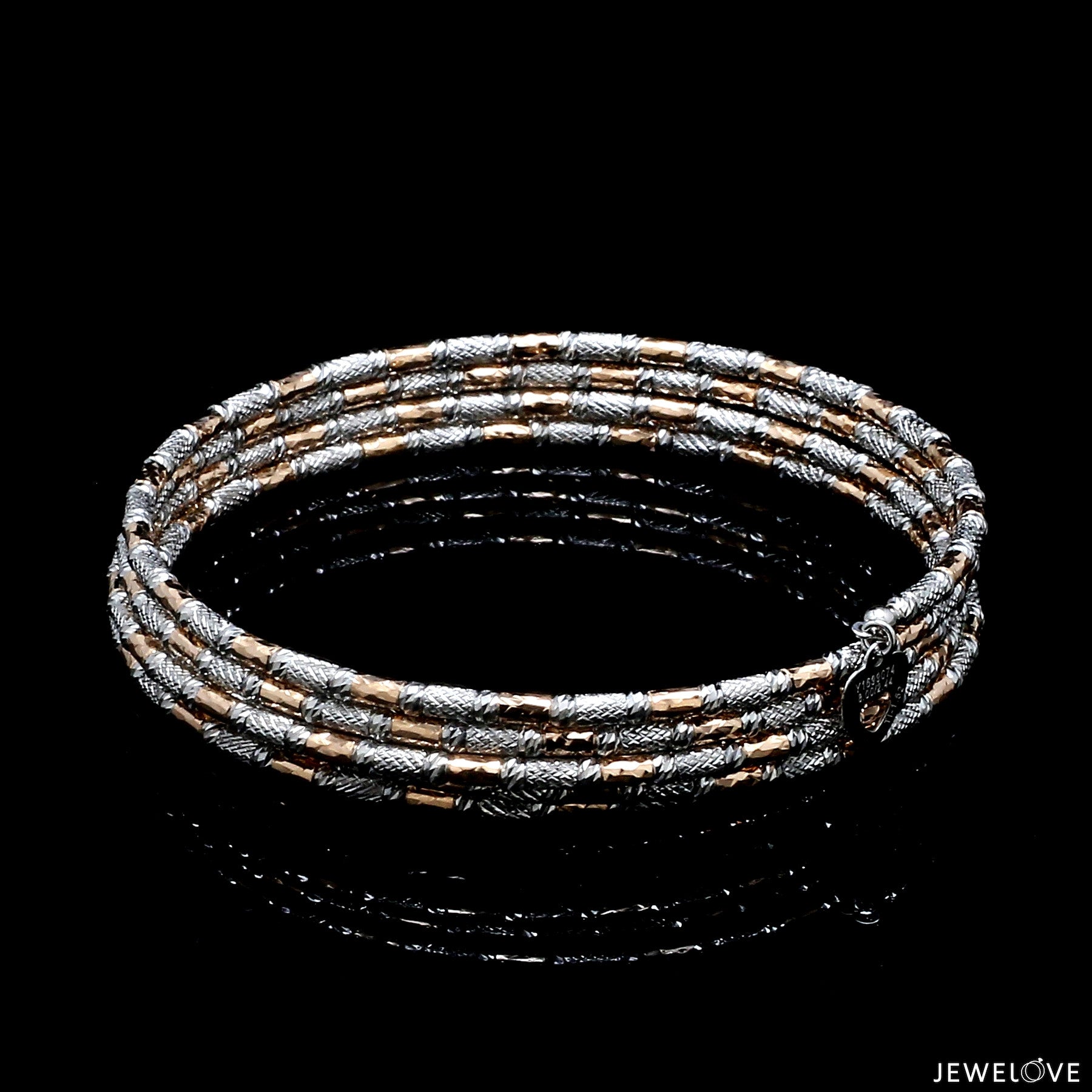 Japanese 5-row Platinum & Rose Gold Bracelet for Women with Diamond Cut Balls JL PTB 1273