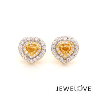 Natural Fancy Color Yellow Diamond  Heart Shape Double Halo 18K Gold Earrings  JL AU E 335Y   Jewelove