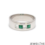 Load image into Gallery viewer, Platinum Lab Grown Princess Cut Diamonds with Natural Emerald Ring for Men JL PT LG 1483
