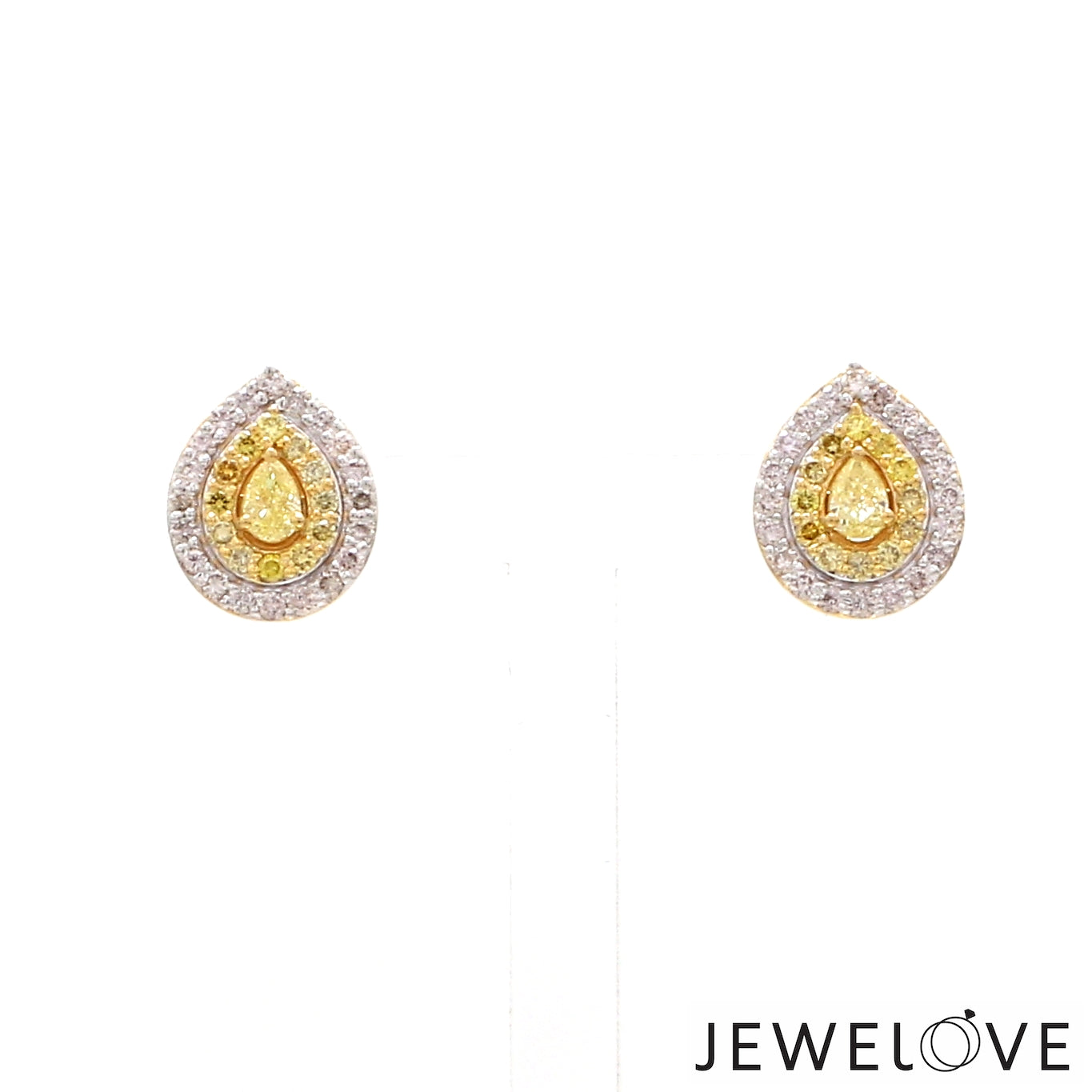 Natural Fancy Color Yellow Diamond  Pear Shape Double Halo 18K Gold Earrings JL AU E 336Y   Jewelove