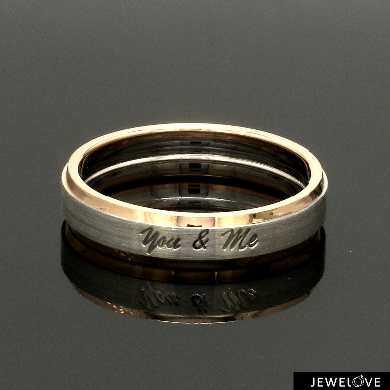 Engraved Platinum Love Bands with Rose Gold You & Me Ring JL PT 1404