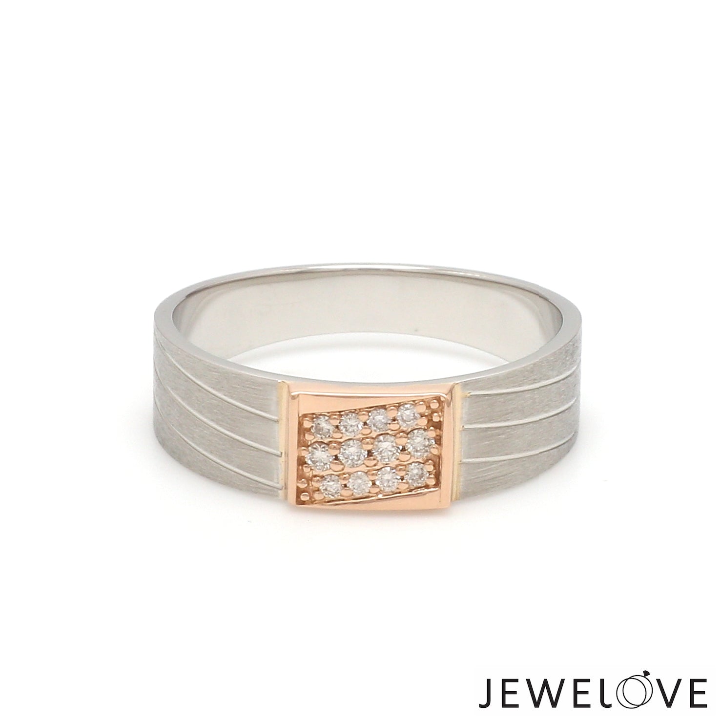 Parallel Paths Platinum Couple Rings with Rose Gold & Diamonds JL PT 966