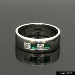 Load image into Gallery viewer, Platinum Lab Grown Princess Cut Diamonds with Natural Emerald Ring for Men JL PT LG 1483
