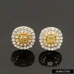 Load image into Gallery viewer, Natural Fancy Color Yellow Diamond Cushion Shape Double Halo 18K Gold Earrings  JL AU E 337Y   Jewelove
