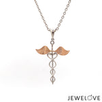 Load image into Gallery viewer, Platinum Caduceus Pendant for Doctors with Rose Gold Wings JL PT P 319   Jewelove.US
