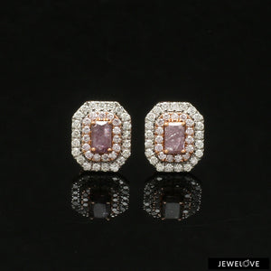 18K Rose Gold Pink Emerald Cut Diamond Earrings with Light Pink & White Round Diamond JL AU PD 106