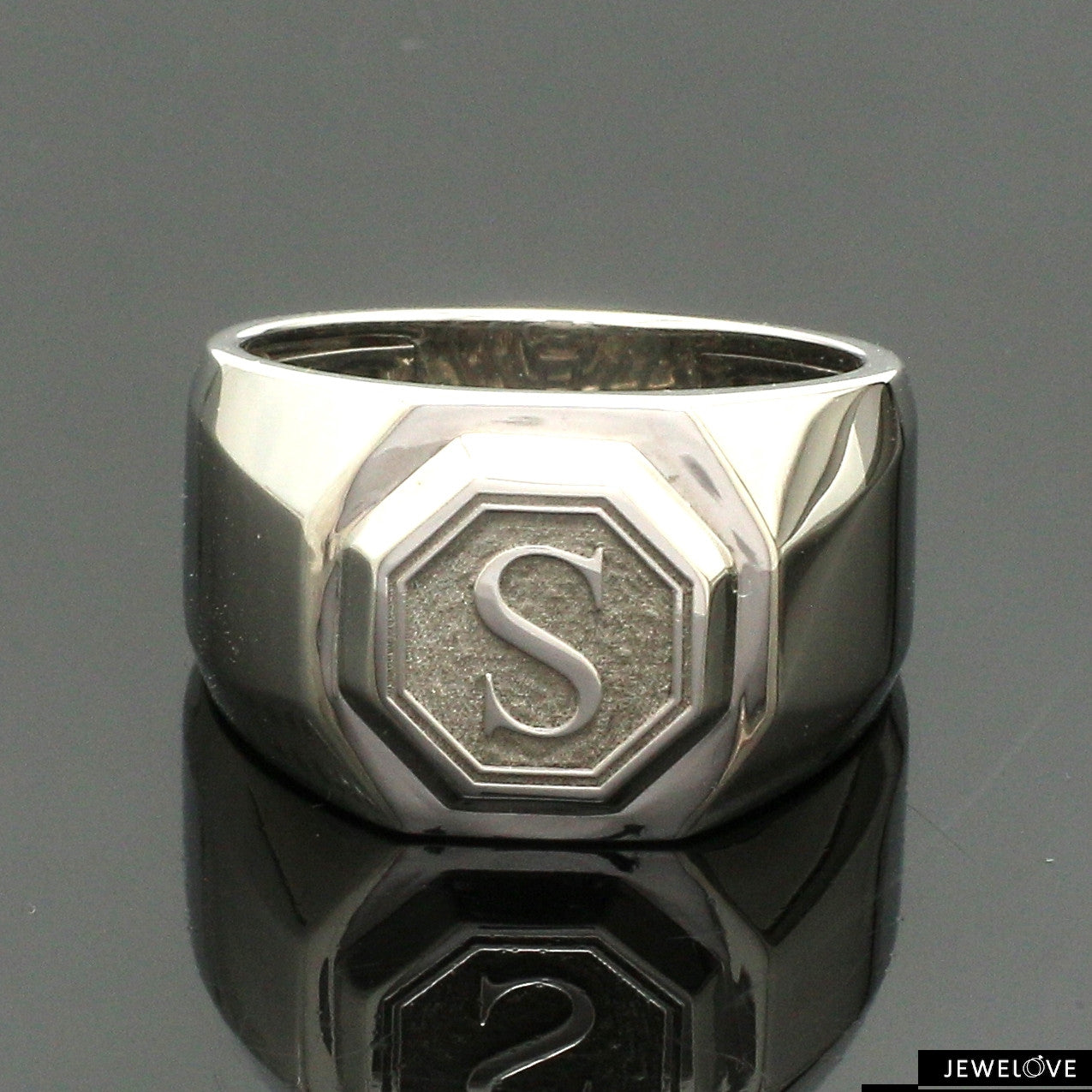 Customised Alphabet / Initial Platinum Signet Ring for Men JL PT 1373