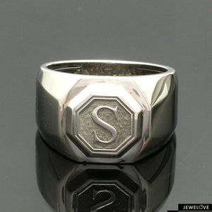Customised Alphabet / Initial Platinum Signet Ring for Men JL PT 1373