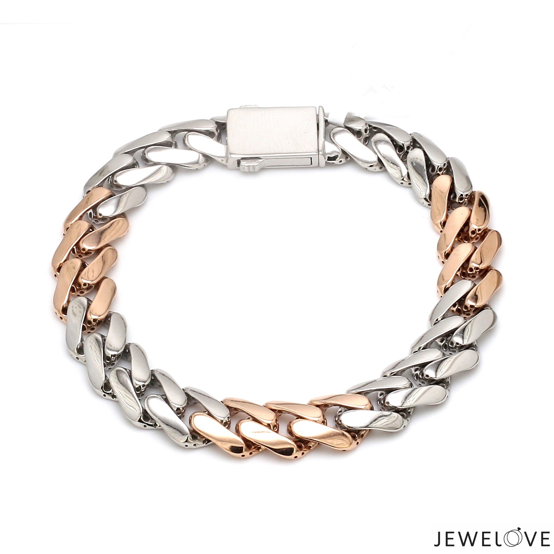 Men of Platinum | 9.5mm Matte & Hi-Polish Rose Gold Bracelet for Men JL PTB 1257