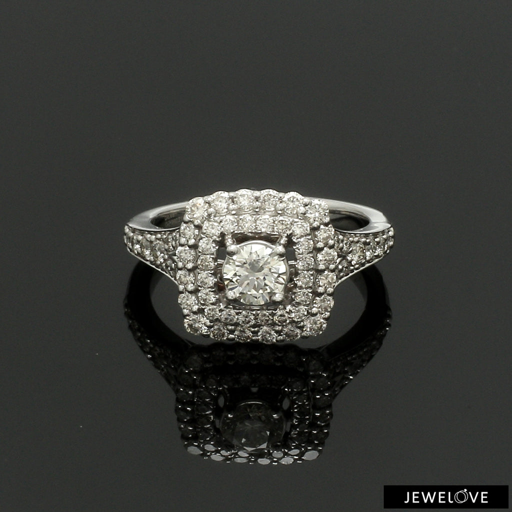 50-Pointer Solitaire Platinum Double Halo Diamond Spilt Shank Ring JL PT 0015-A   Jewelove.US